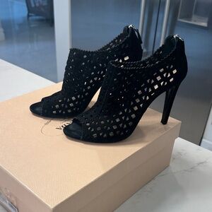 Prada Elegant Black Peep-Toe Heels Black Suede size 39